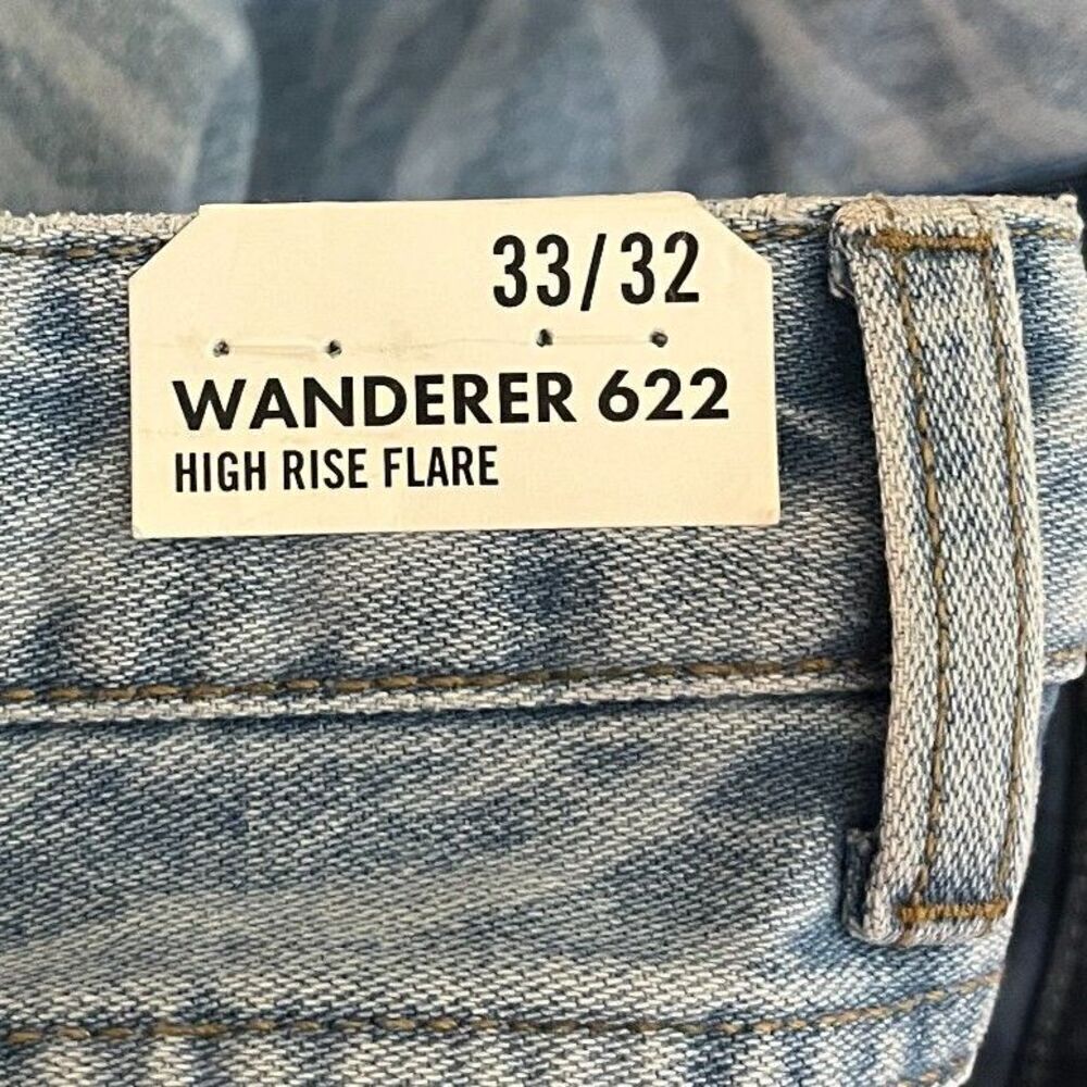 Wrangler Women's 33 Denim Meow Laser Tiger Print Wanderer Flare Jeans Retro Boho - Picture 6 of 17